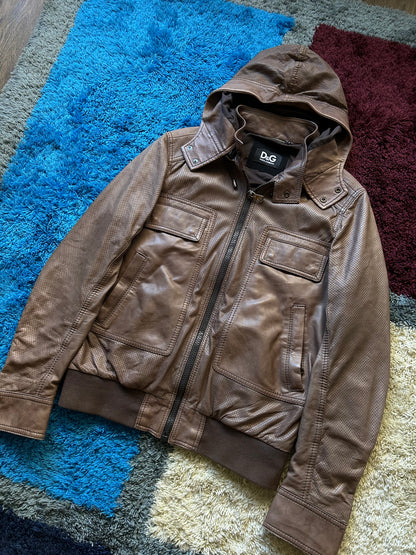 Dolce & Gabbana Lambskin Hooded Leather Jacket