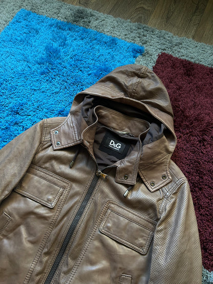 Dolce & Gabbana Lambskin Hooded Leather Jacket